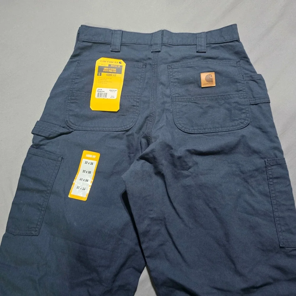 Carhartt Canvas Utility Work Pants Mens 32x36 Navy Blue Loose Fit B151 NVY